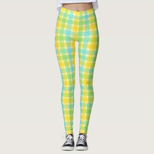 Frühlingscreme und Grüner Karo Muster Leggings (Vorderseite)
