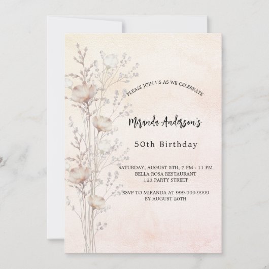 Frühlingscreme-Wildblumen zum Geburtstag rosa Einladung (Vorderseite)