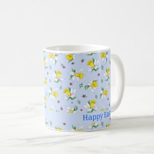 Frühlingsdaffodien auf Light Blue Happy Oaster  Kaffeetasse (VorderseiteRechts)