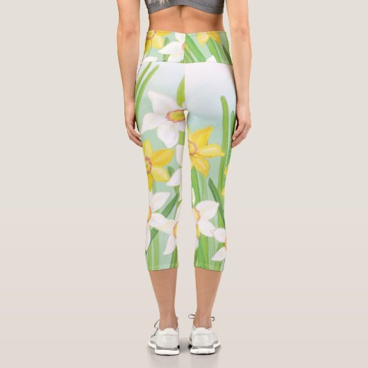 Frühlingsdaffodien Capri Leggings (Rückseite)