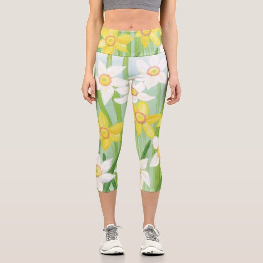 Frühlingsdaffodien Capri Leggings (Vorderseite)