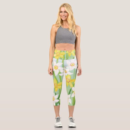 Frühlingsdaffodien Capri Leggings (Vorderseite)