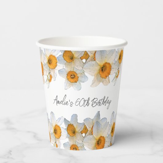 Frühlingsdaffodien jeden Geburtstag Pappbecher (Rückseite)
