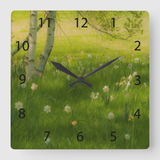 Frühlingsdaffodien Quadratische Wanduhr (Vorderseite)