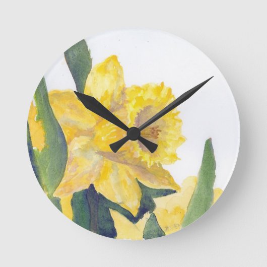 Frühlingsdaffodien Runde Wanduhr (Vorderseite)