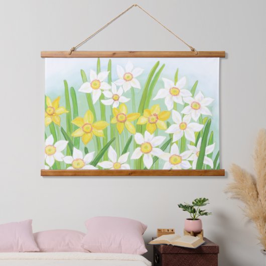 Frühlingsdaffodien Wandteppich Mit Holzrahmen (Schlafzimmer)