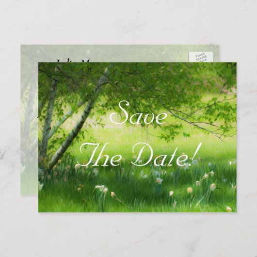 Frühlingsdärme, die Hochzeiten speichern das Datum Ankündigungspostkarte (Vorne/Hinten)