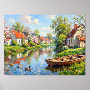 Frühlingsdorf Bachmalerei Poster