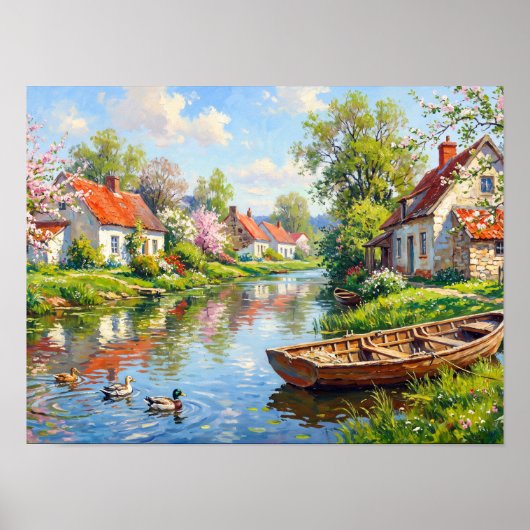 Frühlingsdorf Bachmalerei Poster (Vorne)