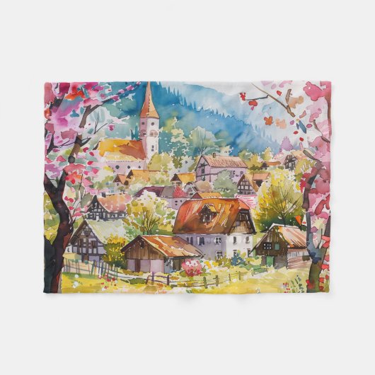 Frühlingsdorf Fleecedecke (Vorderseite (Horizontal))