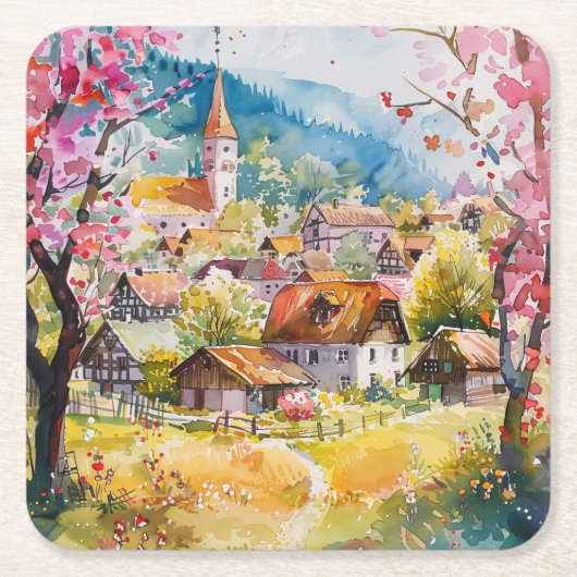 Frühlingsdorf Rechteckiger Pappuntersetzer (Vorderseite)