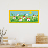 Frühlingsdorf, rote Dachhäuser angepasstes Poster (Küche)