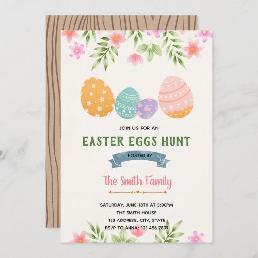 Frühlingseier jagen Geburtstagseinladung Einladung (Vorne/Hinten)