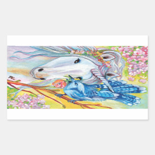 Frühlingseinhorn und Jay Rechteckiger Aufkleber