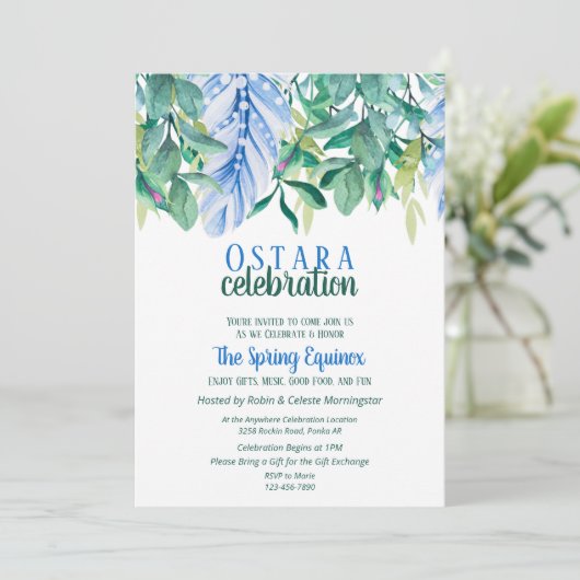 FrühlingsEquinox Ostara Feather Blume Foliage Einladung (Stehend Vorderseite)
