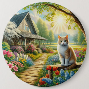 Frühlingserie Hütte/Garten & Katze Button