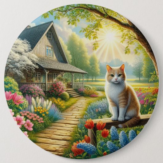 Frühlingserie Hütte/Garten & Katze Button (Vorderseite)