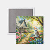 Frühlingserie Hütte/Garten & Katze Magnet (Vorderseite/Rückseite)