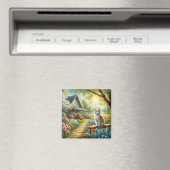 Frühlingserie Hütte/Garten & Katze Magnet (In Situ (Geschirrspüler))