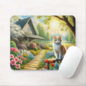Frühlingserie Hütte/Garten & Katze Mousepad (Mit Mouse)