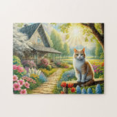 Frühlingserie Hütte/Garten & Katze Puzzle (Horizontal)
