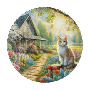 Frühlingserie Hütte/Garten & Katze Schneidebrett
