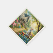 Frühlingserie Hütte/Garten & Katze Serviette (Ecke)