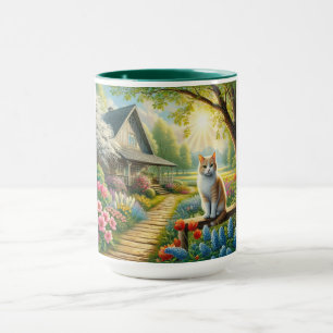 Frühlingserie Hütte/Garten & Katze Tasse