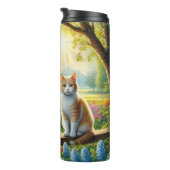 Frühlingserie Hütte/Garten & Katze Thermosbecher (Nach rechts gedreht)