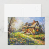 Frühlingserlebnis Hütte mit Tulpen Wildblume Wiese Postkarte (Vorne/Hinten)