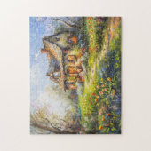 Frühlingserlebnis Hütte mit Tulpen Wildblume Wiese Puzzle (Vertikal)