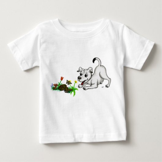 Frühlingserwachen, Welpe mit Schmetterling Baby T-shirt (Vorderseite)