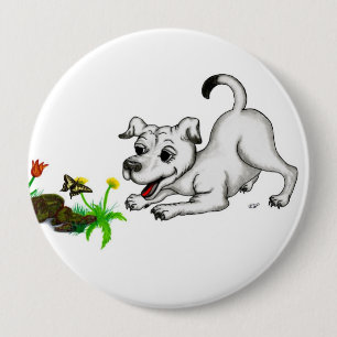 Frühlingserwachen, Welpe mit Schmetterling Button