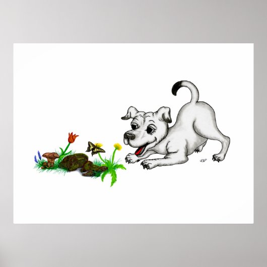 Frühlingserwachen, Welpe mit Schmetterling Poster (Vorne)