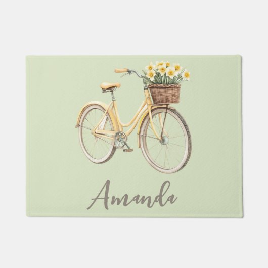 Frühlingsfahrrad Gelbe Daffodien auf Grün Fußmatte (Vorderseite)