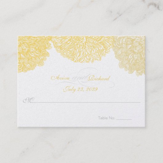 Frühlingsfarben Gold Blumentisch Platzkarte (Vorderseite)