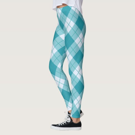 Frühlingsfarben Lichtblau und kariertes Muster Leggings (Links)