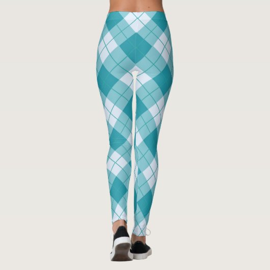 Frühlingsfarben Lichtblau und kariertes Muster Leggings (Rückseite)