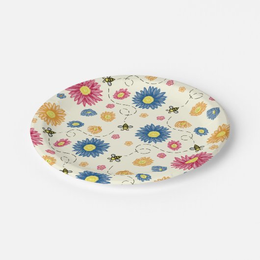 Frühlingsfarben Pappteller (Schrägansicht)