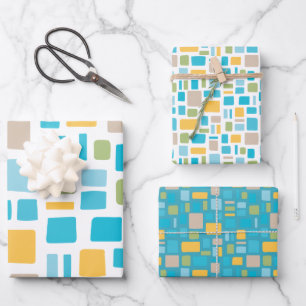 Frühlingsfarben Wonky-Quadrate und Rechtecke Geschenkpapier Set