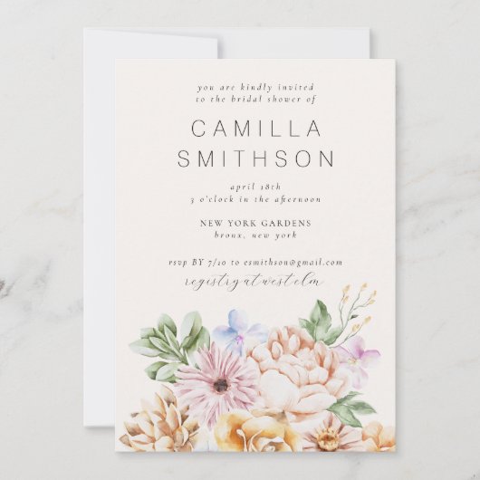 Frühlingsfarbene Blume Brautparty Blush Garden Einladung (Vorderseite)