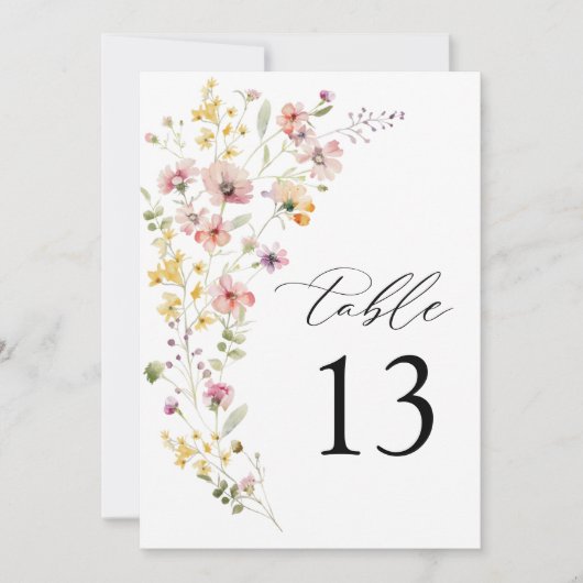 Frühlingsfarbene Wildblume Hochzeit Tischnummer (Vorderseite)