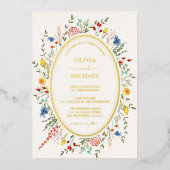 Frühlingsfarbenfrohe Wildblumen Garten Hochzeit Folieneinladung (Vorderseite)