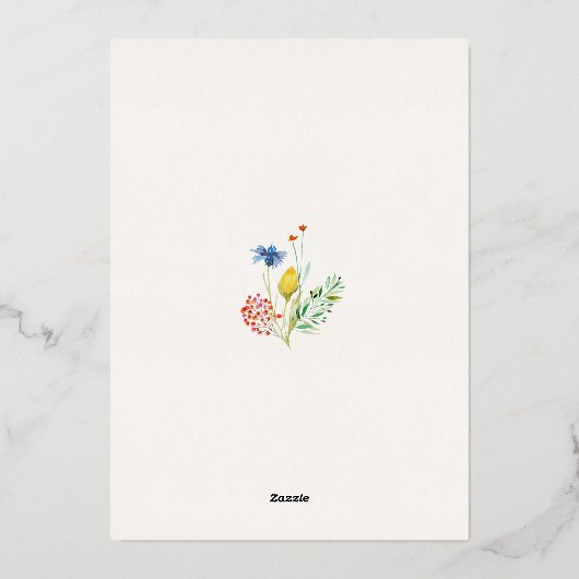 Frühlingsfarbenfrohe Wildblumen Garten Hochzeit Folieneinladung (Rückseite)