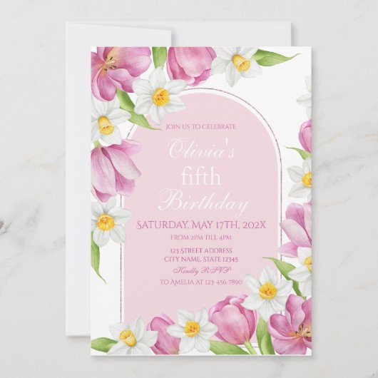 Frühlingsfarbige Blume Kindergeburtstag Einladung (Vorderseite)