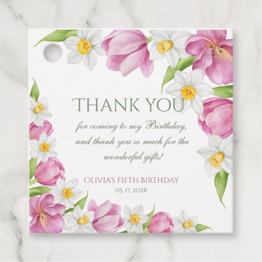 Frühlingsfarbige Blume Kindergeburtstag Geschenkanhänger (Vorderseite)