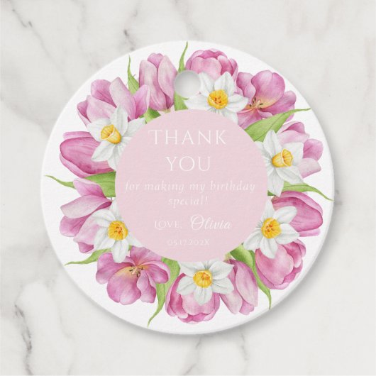 Frühlingsfarbige Blume Kindergeburtstag Geschenkanhänger (Vorderseite)