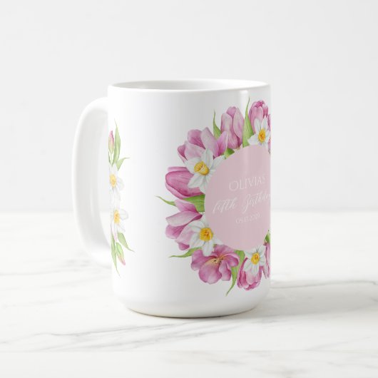 Frühlingsfarbige Blume Kindergeburtstag Kaffeetasse (Vorderseite Links)