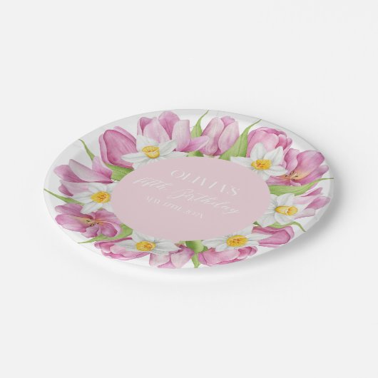 Frühlingsfarbige Blume Kindergeburtstag Pappteller (Schrägansicht)