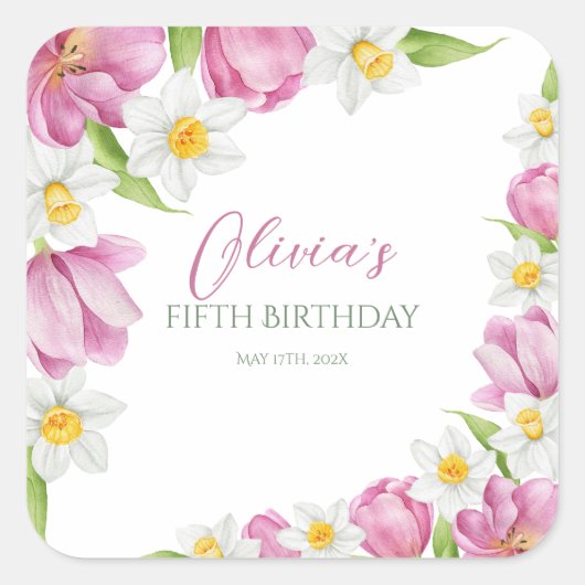 Frühlingsfarbige Blume Kindergeburtstag Quadratischer Aufkleber (Vorderseite)